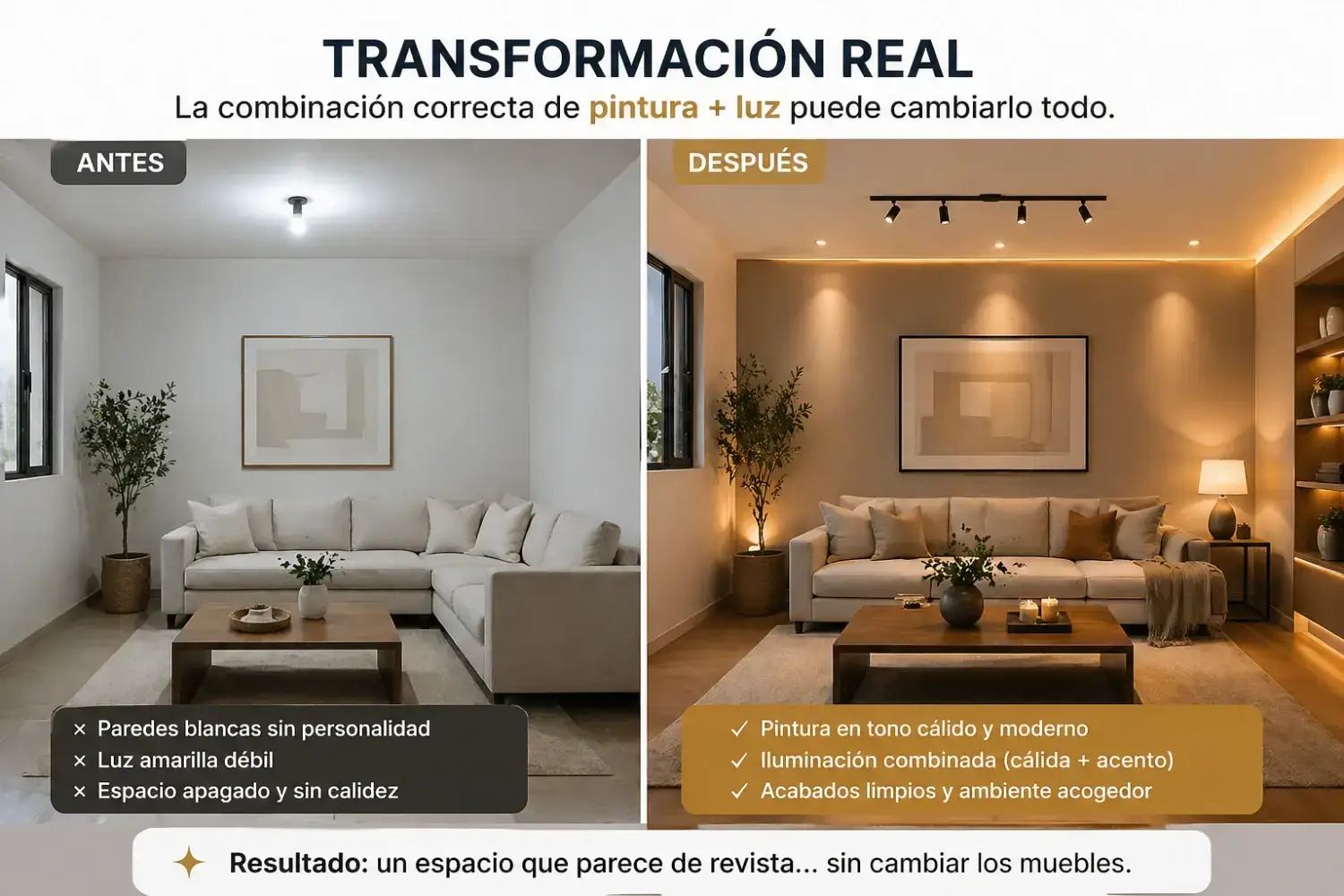 Resultado final: hogar con iluminación de revista