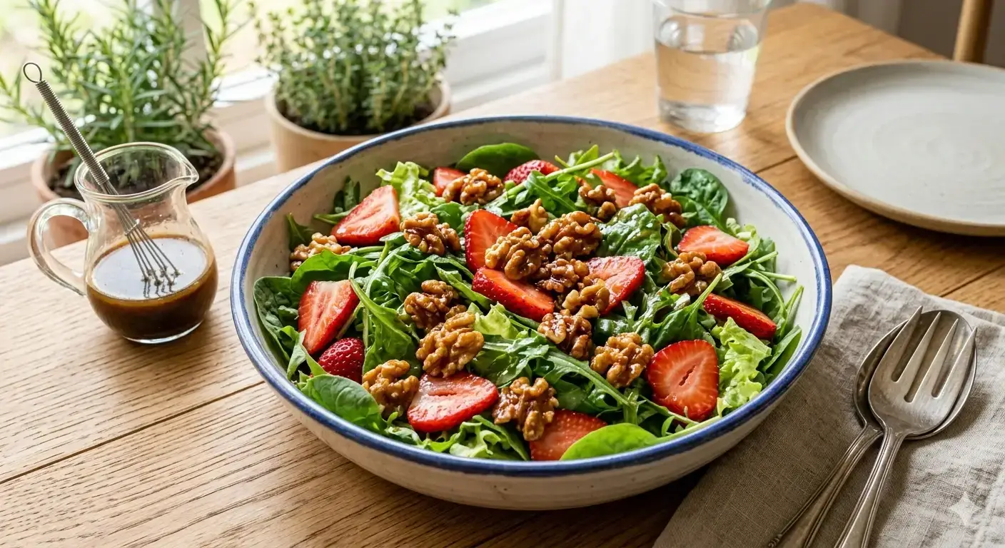5 consejos para conservar tus vinagretas caseras 17 Ensalada de hojas frescas con fresas y nuez caramelizada