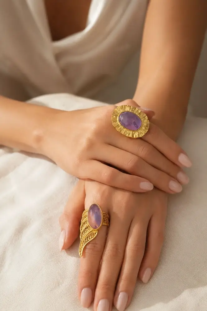 Sortijas de amatista natural en talla ovalada que celebran la belleza de las piedras preciosas